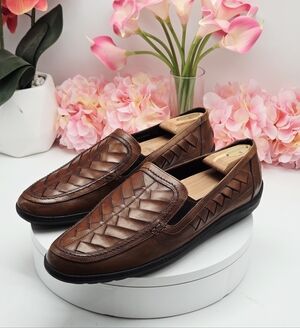 Italy Bragano Cole Haan Men's size 13 Brown woven leather Loafers dress shoes